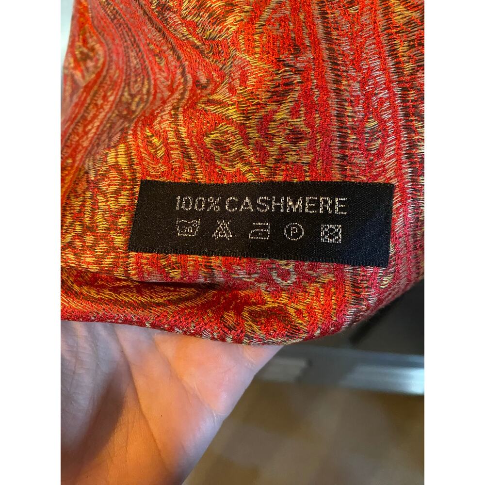 NEW 100% Cashmere Shawl Red & Gold - Picture 5 of 6